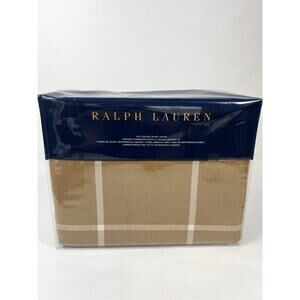 Ralph Lauren Full Queen Equestrian Windowpane Duvet Cover Camel Cotton Cashmere